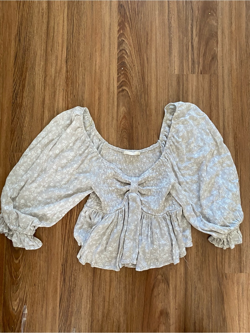 Altar’d State Floral Smocked Peplum Blouse Puff Sleeve Top